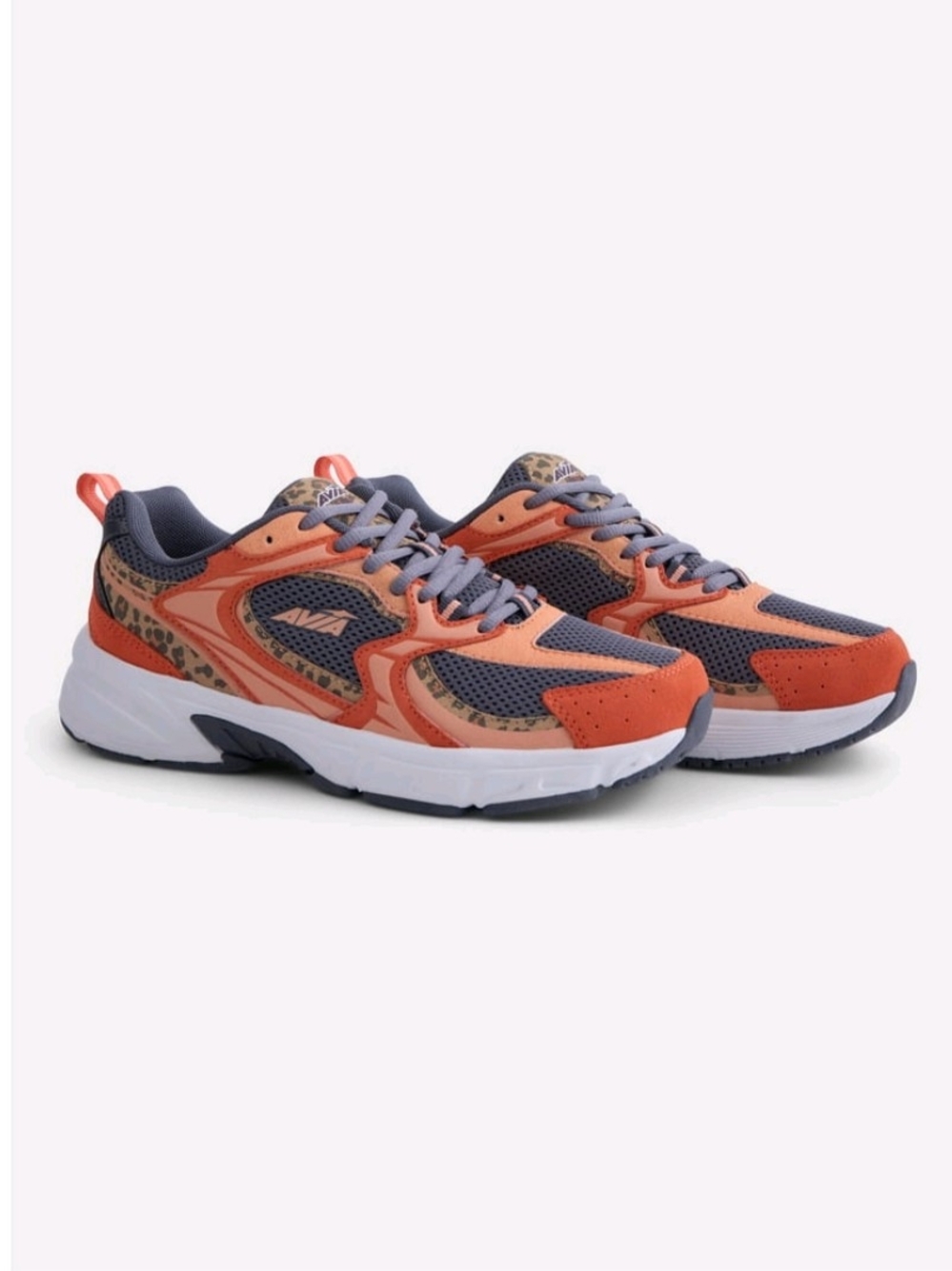 VIRAL Avia Women's Orange and Gray Athletic Sneakers with Leopard Accent